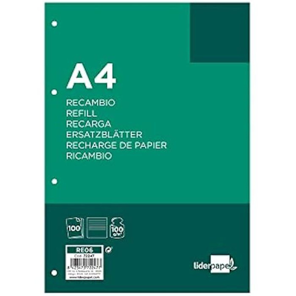 Byte av horisontell ränder - LIDERPAPEL - rE06 - DIN A4 - 90 g/m2 - Vit Vit