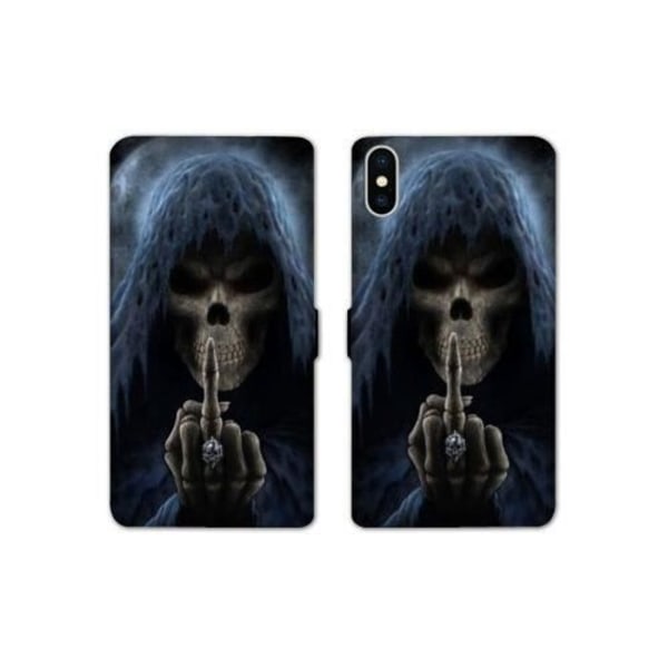 Läderplånboksfodral för iPhone X - COKITEC - Skull - Svart - Mjukt fodral - Magnetstängning