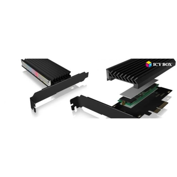 ICY BOX PCI Express M.2 NVMe SSD till PCIe 3.0 Card Cooler Adapter LED-belysning M-Key 2230 2242 2260 2280