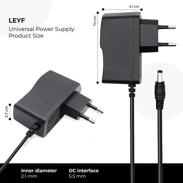 Laddare - Leyf - 5V-2A-2.1 - Mångsidig väggadapter - 115 cm kabel - 10W