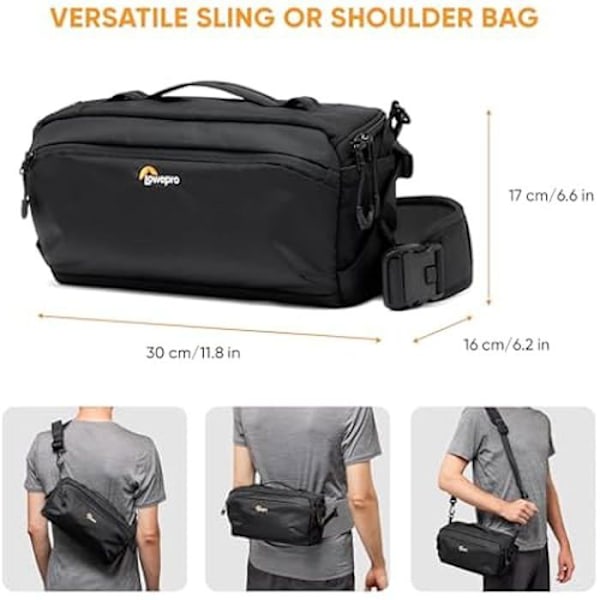 Lowepro ProTactic Lite SLX 120 AW III Sensestronic, Professionell Kamera, Regnskydd, Axelremsväska Svart