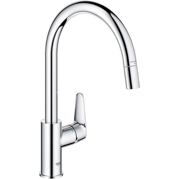 Köksblandare - Krom - Hög C-formad pip - Utdragbar luftare - 360 rotation - Flödesbegränsare - GROHE Startkurva - Krom