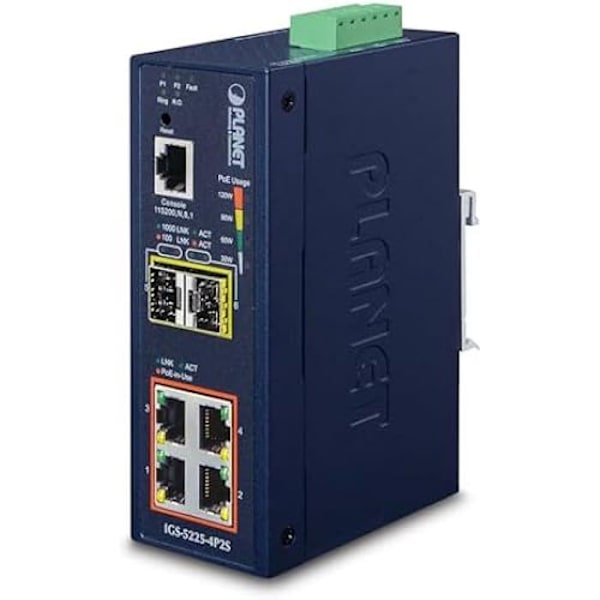 Nätverksswitch - PLANET - IGS-5225-4P2S - 4 portar 1000T - 802.3at PoE - SFP/RJ45 Blå