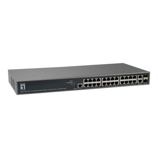 Level One GEP-2682 L3 Lite Managed Switch 24 x 10-100-1000 (PoE+) + 2 x Gigabit SFP-rackmonterbar PoE+ (370W)