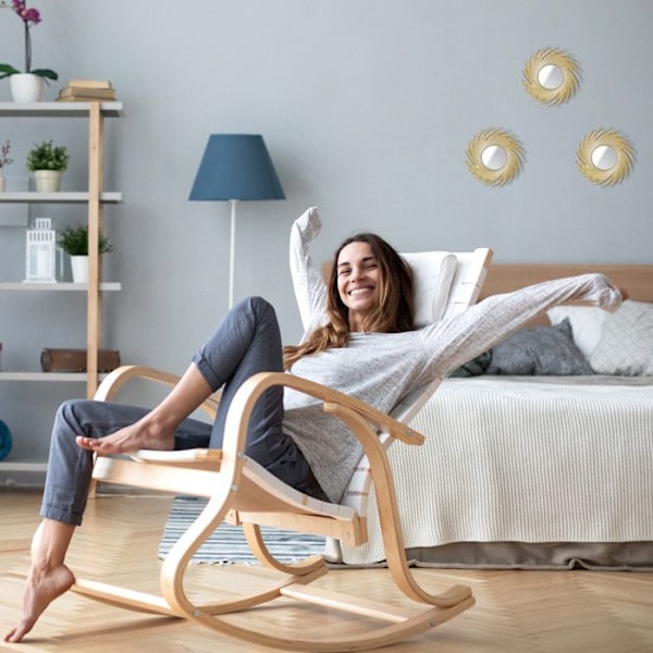 Relaxdays Set med 3 speglar, rund form solmotiv, diameter 25 cm, inredning, plastram, gyllene gyllene