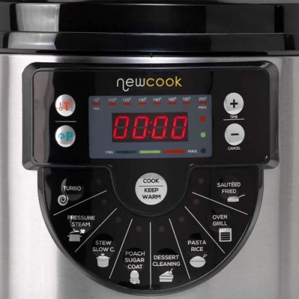 NEWLUX Programmerbar Elektrisk Slow Cooker Chef Pot V170 Svart, 6L, multifunktionell elektrisk tryckkokare med röst, 15 funktioner