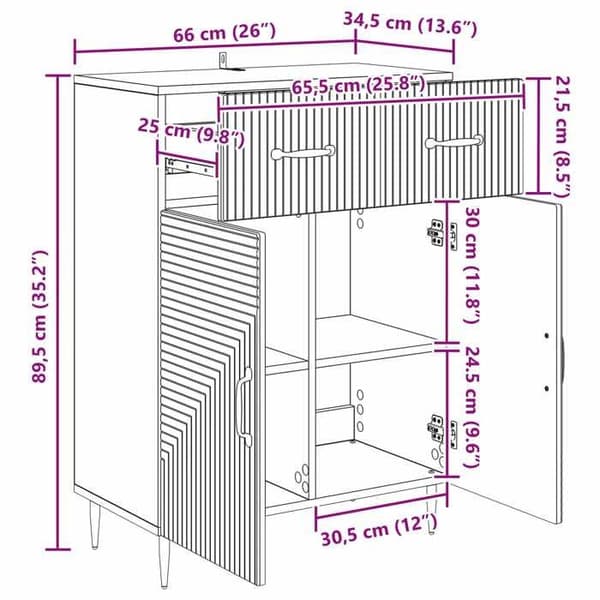 vidaXL Buffé Rökig ek 66 x 34,5 x 89,5 cm Ingenjörsträ 894870