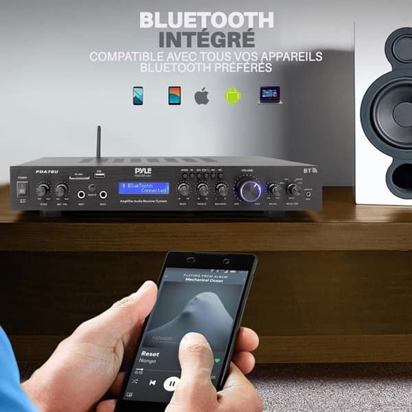 Pyle Bluetooth-förstärkare 5 kanaler för rackmontering - Trådlös Bluetooth-streaming - 200W - Svart