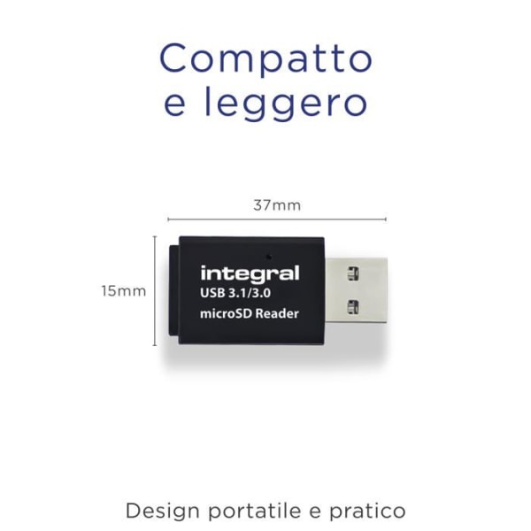Integral - INCRUSB3.0MSDV2 - Micro SD-minneskortläsare, USB 3.1 USB 3.0, microSDHC, microSDXC, Adapter