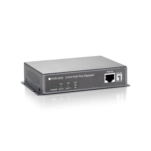 LevelOne POR-0202, nätverksrepeater, 100 m, 10-100Base-T(X), IEEE 802.3, IEEE 802.3af, IEEE 802.3at, IEEE 802.3u, IEEE 802.3x, svart, vägg Svart