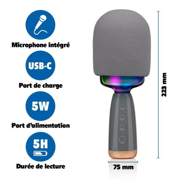 Trådlös RGB Karaoke, 5h Grå