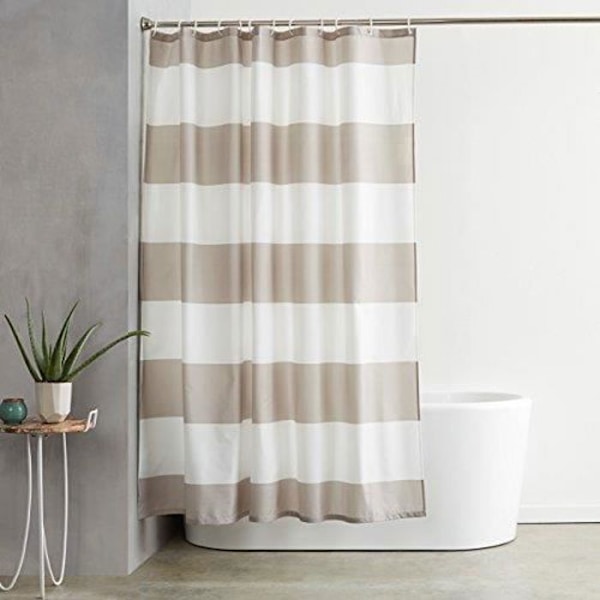 AmazonBasics duschdraperi med krokar - 72 x 72 tums grå rand
