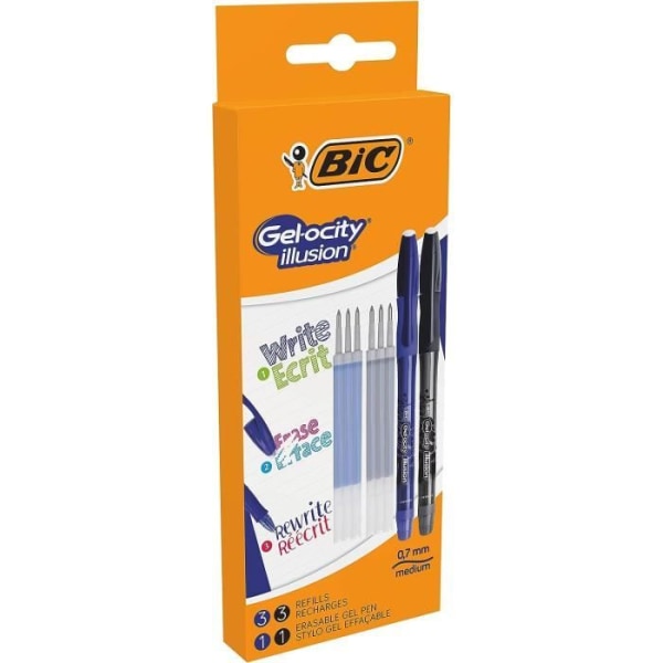 BIC Gel-ocity Illusion Erasable Gel Pen Medium Tip (0,7 mm) - Blå och Svart