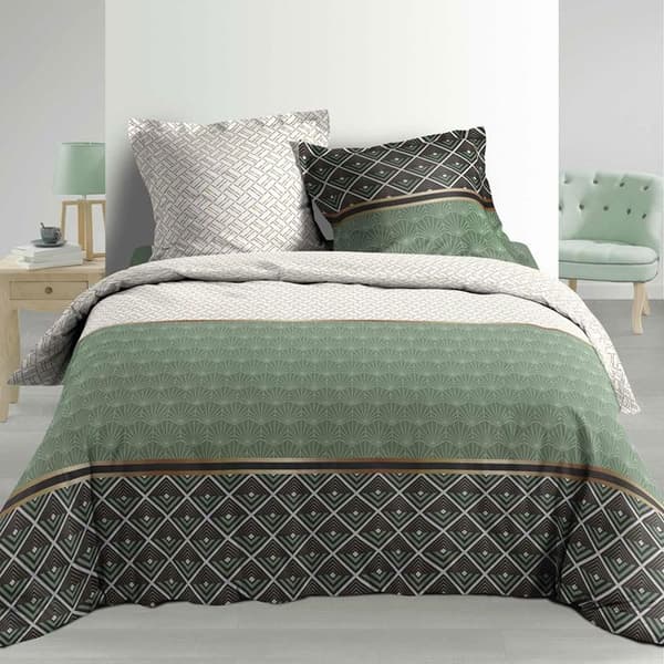 parure 3 p. 260 x 240 cm percale imp. 78 trådar allover belor Grön