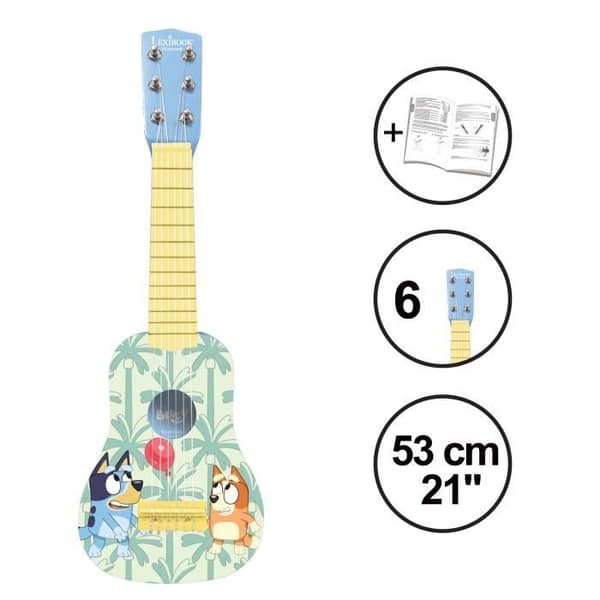 Lexibook, Bluey, Min Första Gitarr för Barn, 6 Nylonsträngar, 53 cm, Guide Ingår, Från 3 år