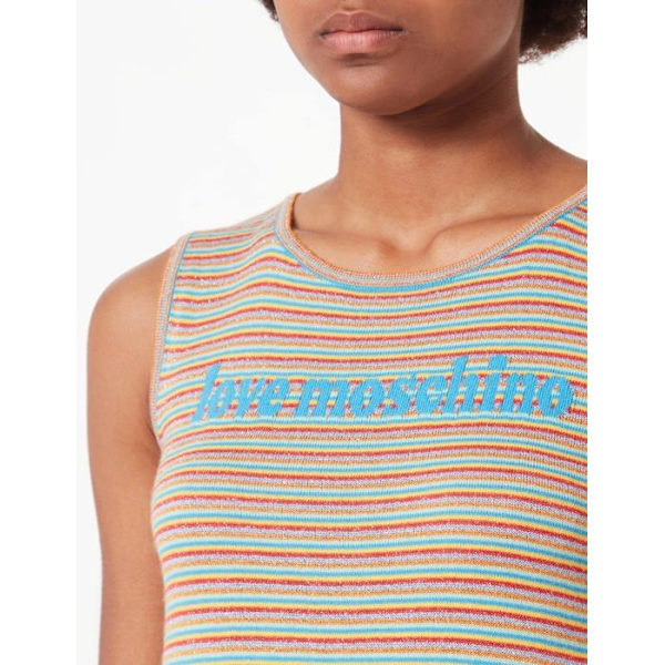 Love moschino T-shirt - W S T03 10 X A123 - Lurex Viskos-Bomull T-shirt dam Grön, gul, röd, lila, orange XL