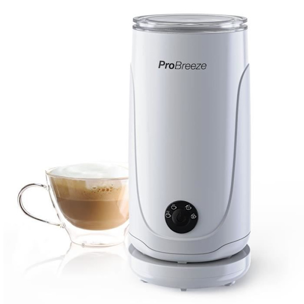 Pro Breeze 4-i-1 varm och kall elektrisk mjölkskummare - för cappuccino, varm choklad, frappéer - vit Vit