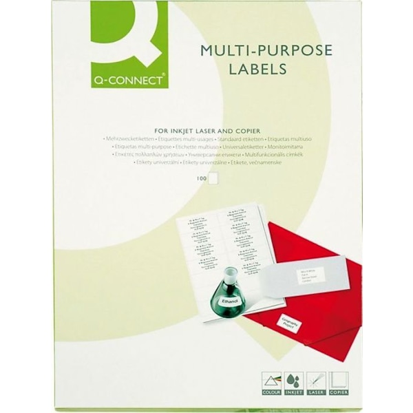 Q-connect - KF10662 - Universella etiketter, 210x148,5 mm, rektangulära, vita 100 ark.