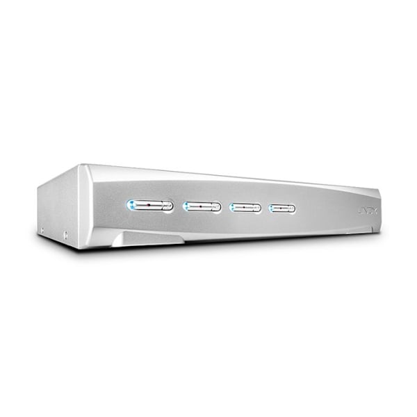 Lindy 4 Port DVI-I Single Link, USB 2.0 & Audio KVM Switch Pro Monitor-tangentbord-mus-ljud-USB switch 4 x KVM - Audio - USB... Silver