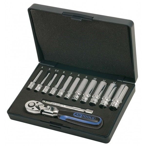 Box med 6-punkts uttag - 1/4" - KSTOOLS - CHROMEplus - 13 st