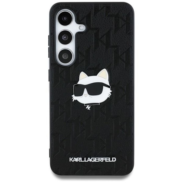 Coque för Samsung Galaxy S25+ (Svart) Karl Lagerfeld Läder Monogram Pin Logotyp Choupette Head