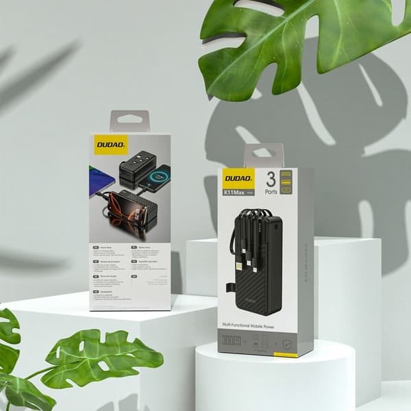 Extern batteri K11 Max 30 000 mAh med integrerade kablar - Svart