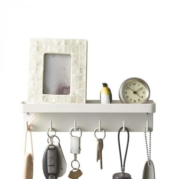 Magnetisk fickhållare - Vit - Metall - 6 krokar - Väggmontering - Avtagbar