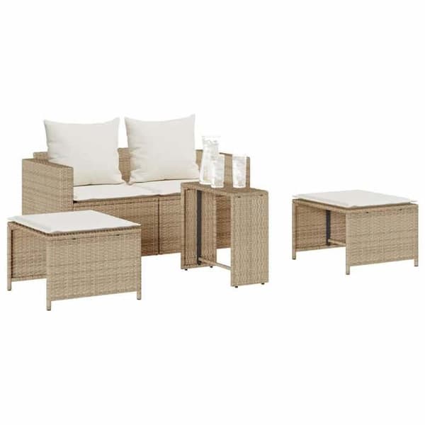 vidaXL Trädgårdsmöbler 5 delar med stapelbara kuddar beige polyrotting, utomhus soffgrupp, soffset 4104167
