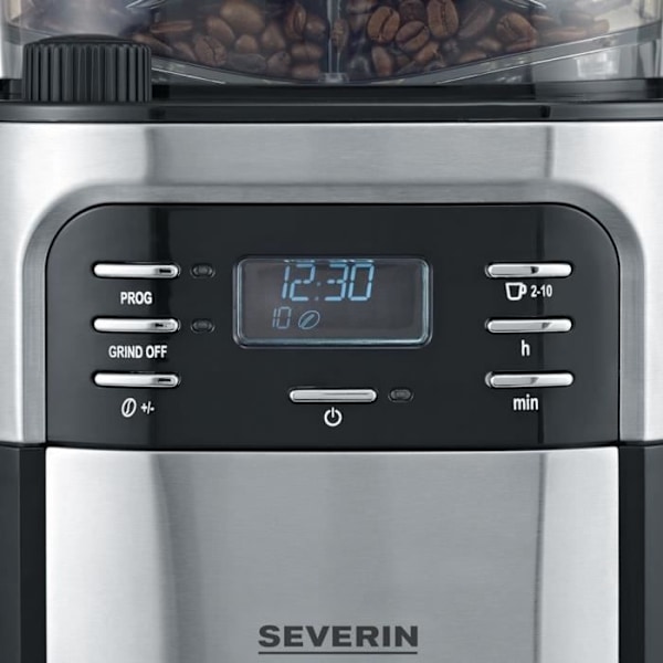 SEVERIN 4810 Filterkaffebryggare med integrerad kvarn - Svart och rostfritt stål - 1000W - 1,4 L