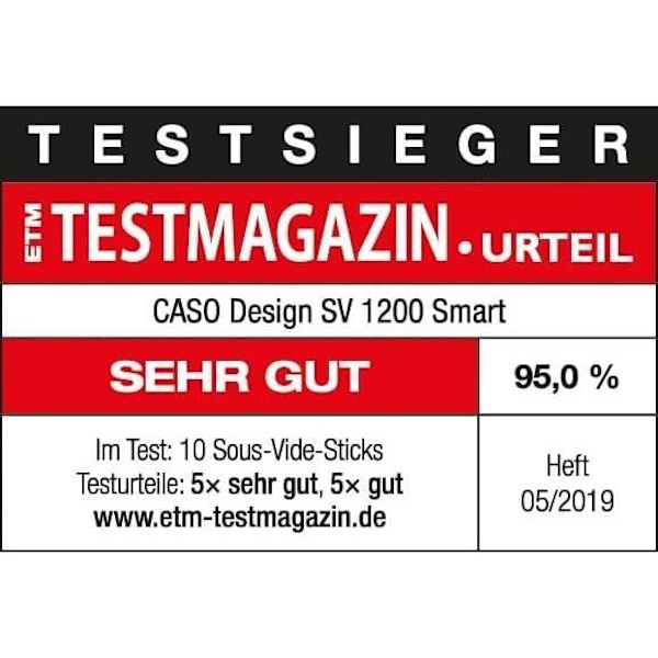 CASO SV 1200 Smart Sous Vide Cooker, snabb uppvärmning tack vare en effekt på 1200 W