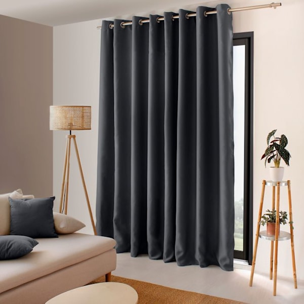 Mörkläggningsgardin - OBSKUR - 300 x 240 cm - Mörkgrå - 100% polyester - Metallöglor Kolgrå