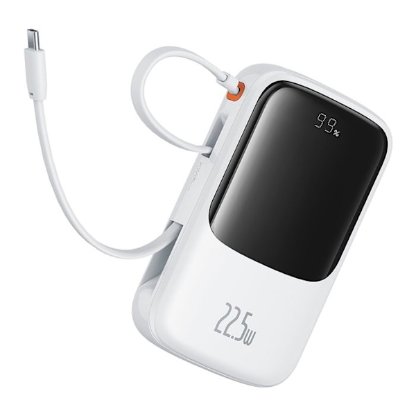 Baseus - Extern batteri Qpow Pro+ (P10067101213-00) - Lightning, 2x Typ-C, USB, 22,5W, 10000mAh, Typ-C-kabel - Vit