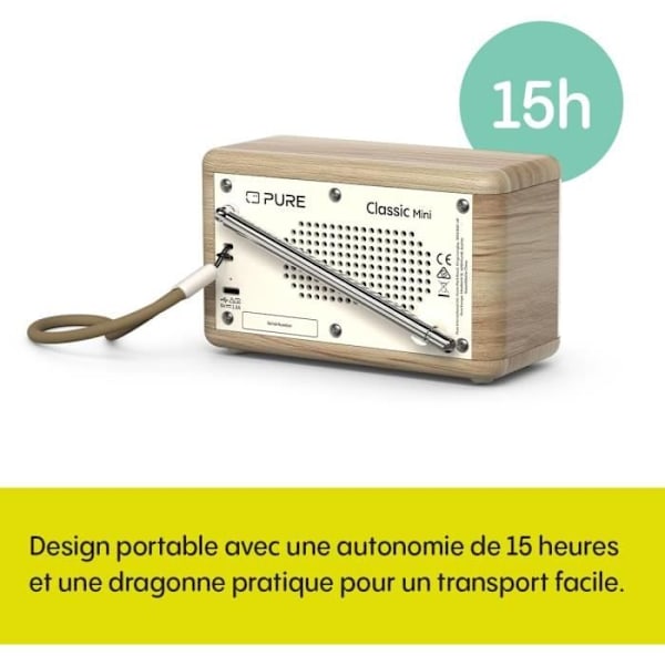 Digital Radio Portable - Pure - Mini - Bluetooth 5.3 - 15 timmars batteritid - TFT-skärm 2,4" Vit CotonEk ✔️