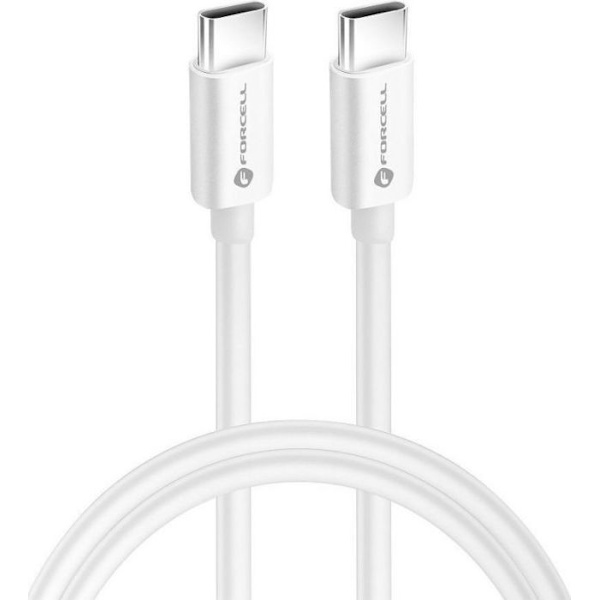 Laddare - laddningskabel Forcell USB F-ENERGY C338 kabel Typ C till Typ C PD QC4.0 3A 60W 0,25 m vit