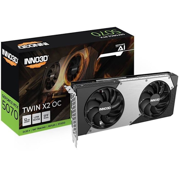 Grafikkort - INNO3D - GeForce RTX 5070 - 12Go GDDR7 - 2542 MHz - DLSS 4 Svart, Grå