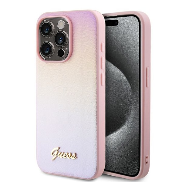 iPhone 15 Pro Max Fodral - Guess Saffiano Iridescent Script (GUHCP15XPSAIRSP) - Rosa