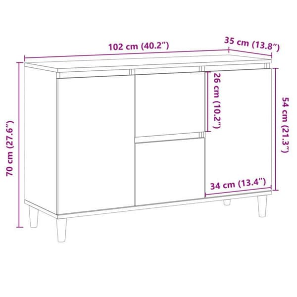 vidaXL Buffé gammalt trä 102x35x70 cm ingenjörsträ 856484