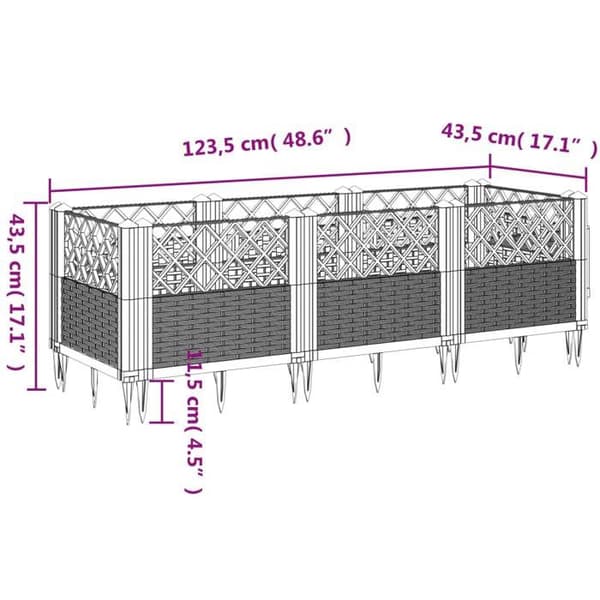 vidaXL Blomlåda med pinnar brun 123,5x43,5x43,5 cm PP 368016