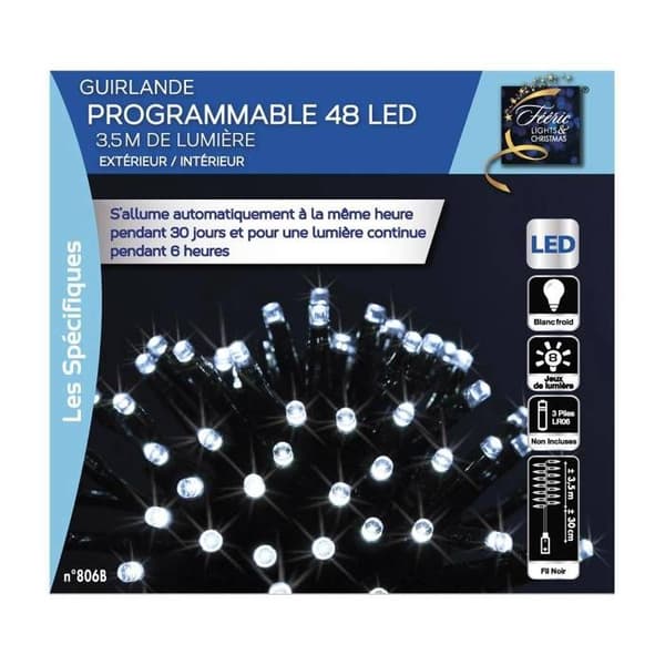 Ljusgirlang 48 programmerbara LED 3,5m utomhus kallvitt Grön