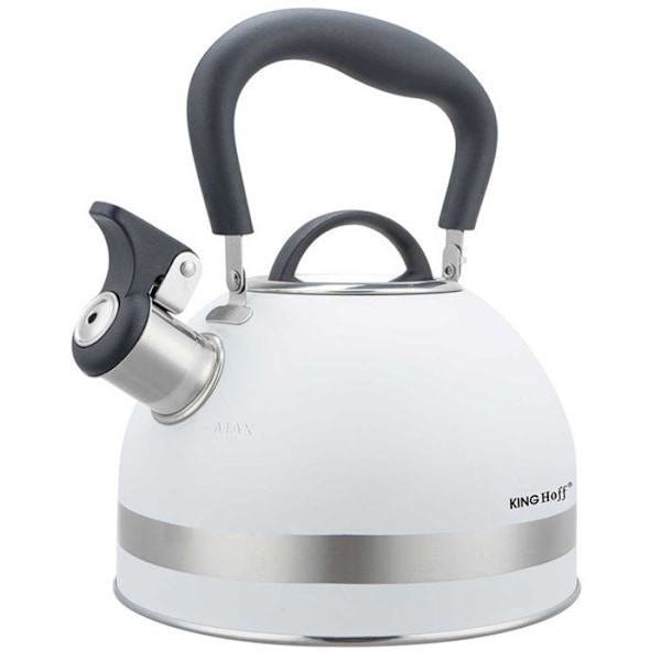 Vattenkokare - KINGHOFF - KH-1852 - 1,8L - Rostfritt stål - Inbyggd visselpipa vit/silver