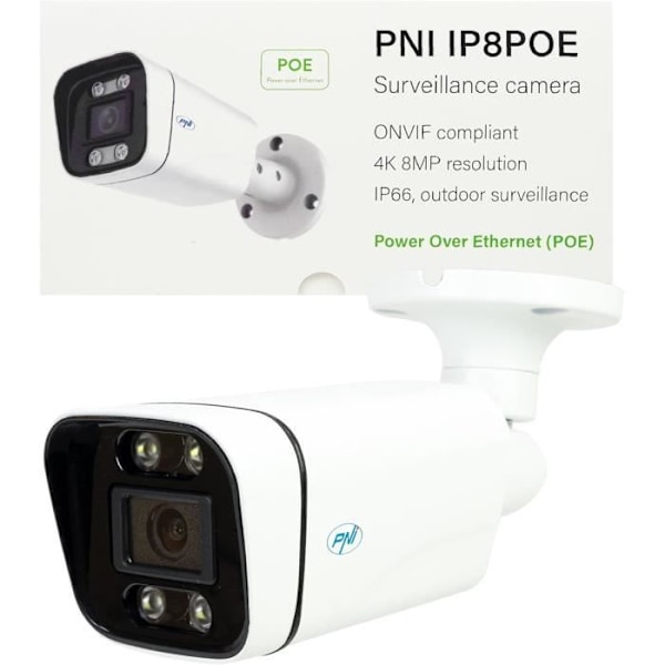 Övervakningskamera PNI IP5POE, 5 MP, D-WDR, 4,0 mm, 6 LED, IP66, Vit Vit