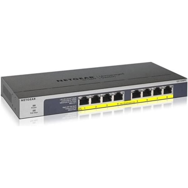 Switch 8 portar PoE+ 10/100/1000 Mbps Svart