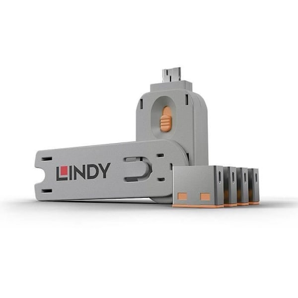 LINDY USB-minne och 4 USB-portblockerare - Orange