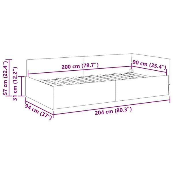 vidaXL Hörnsängram Mörkgrå 90 cm x 200 cm Sammet 42016082