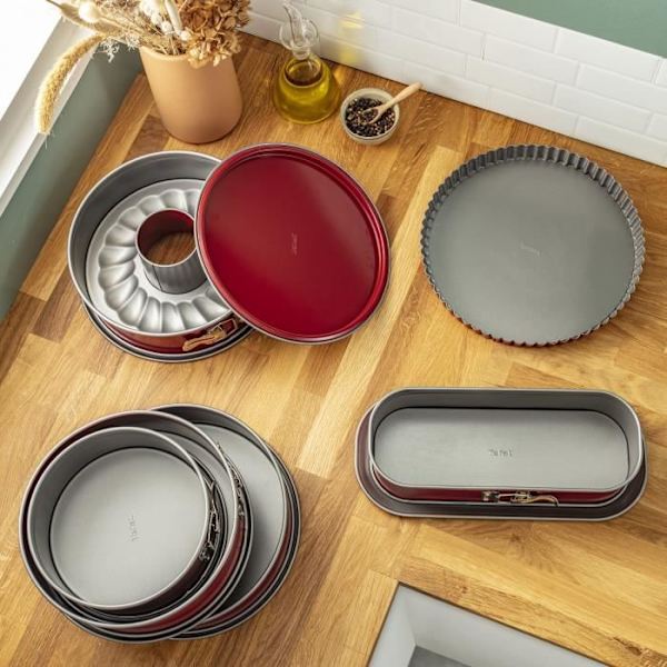 TEFAL Delibake Springform saravinform 25 cm, Kolstål, Lätt att släppa, Röd J1642614 Rött och grått
