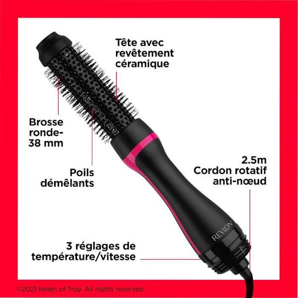 Tork- och stylingborste - REVLON - RVDR5292E - One Step Style Booster - Rund 38 mm svart och rosa