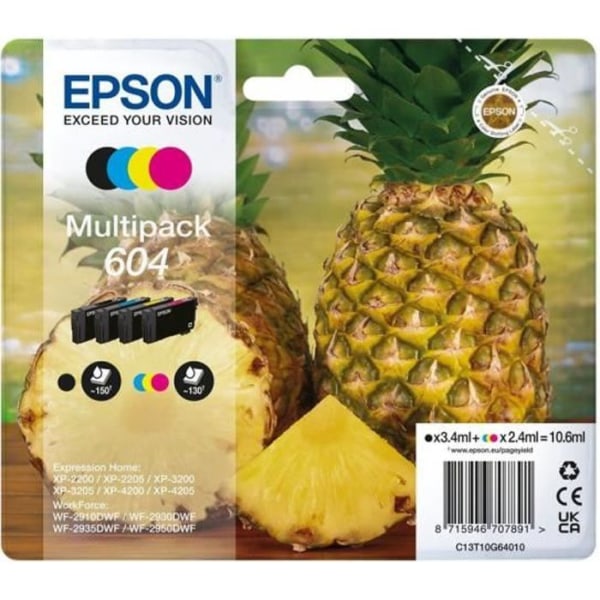 EPSON Pineapple 604 bläckpatron 4-färgspaket för XP-4200-skrivare (C13T10G64010) Flerfärgspaket