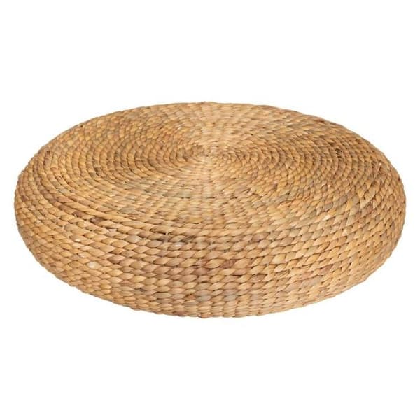 Puff "Wond" av flätad vattenhyacint Linne Beige