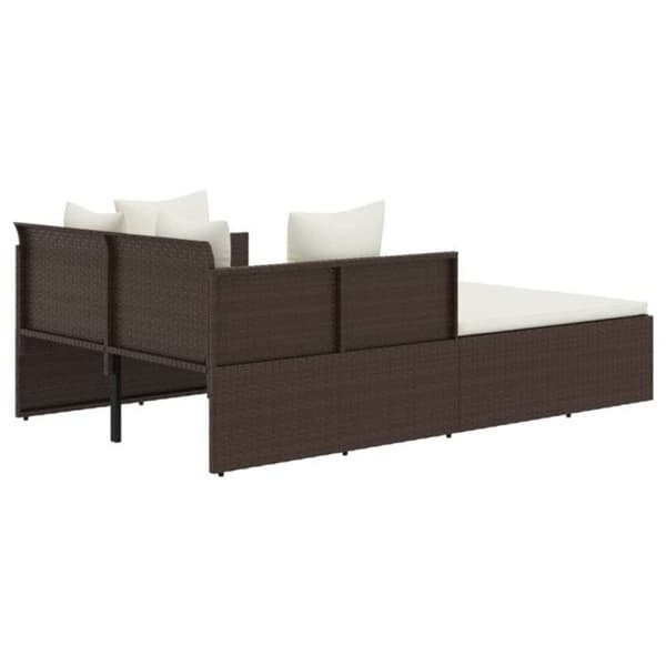 Soffa med bruna kuddar 182x118x63 cm flätad resin Brun, gräddvit