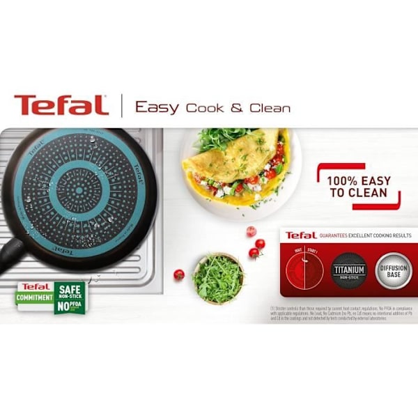 Tefal B55540 Easy Cook Clean grillpanna - 26 x 26 cm - Non-stick beläggning - Säker - Termiskt signal - Stabil botten - F